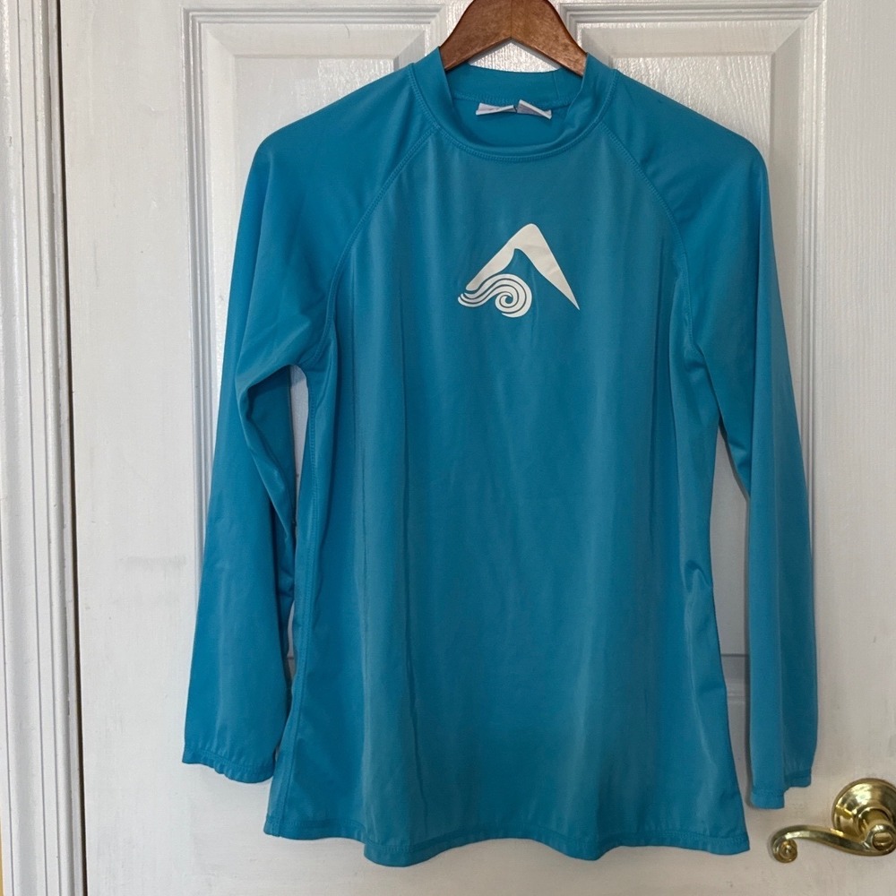 Kanu Surf Rash Guard Womens Large Blue Long Sleeve Swim Shirt Logo